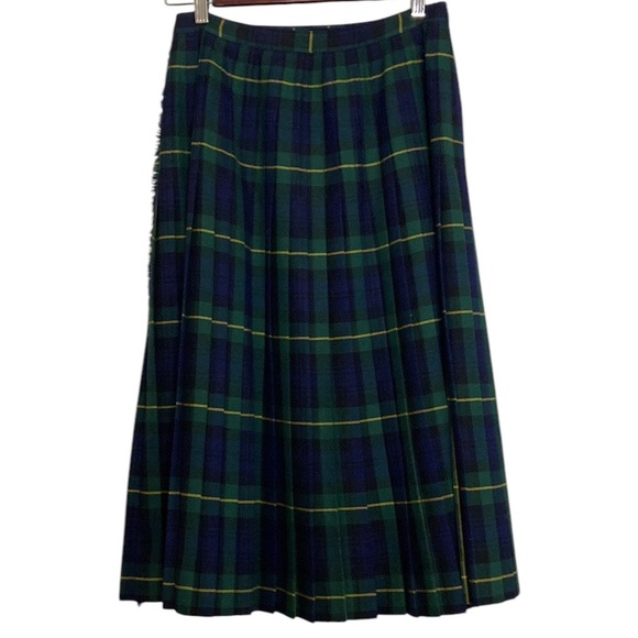 Vintage Kilt Womens XS Gordon Tartan Plaid Blue Green Wool Pleated Midi Skirt - Picture 2 of 9